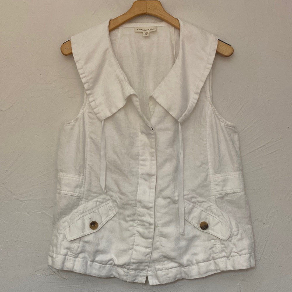 Coldwater Creek White Linen Sleeveless Button Up Top Size 16